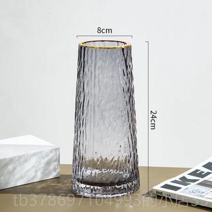 新款 i北ns欧轻奢描金透明玻璃花摆件客瓶厅创意简面约插花餐桌装