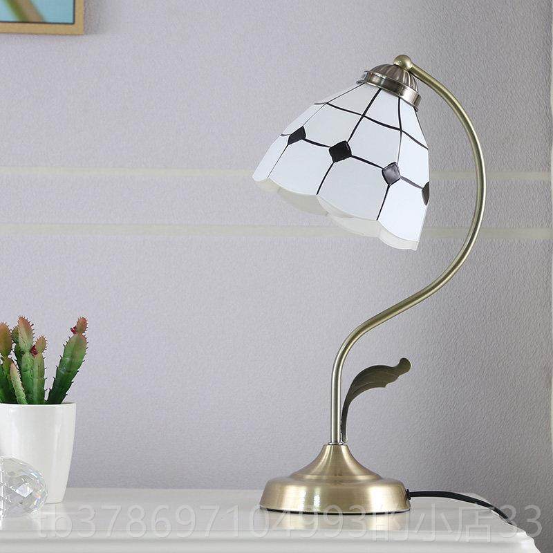 新款烨北欧地中海玻饰璃台灯卧室床头间上节能温馨房调光装饰灯灯