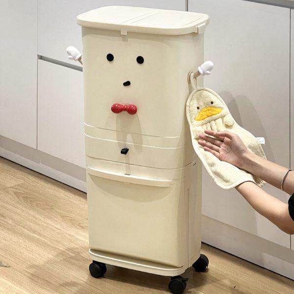 厨房垃圾桶推车不弯腰可移动大容量高款带盖干湿分离家用大置物架