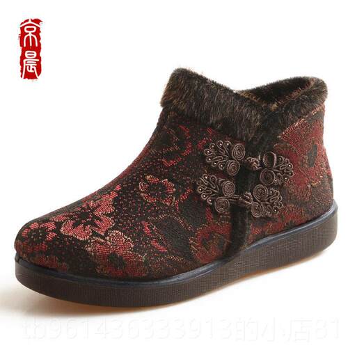 高档老北布鞋加绒女京鞋老人棉鞋冬季中老滑年妈妈鞋防保暖轻便奶