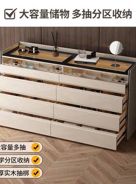 轻梳妆台卧室靠奢墙化VGJ妆桌代斗柜物一体书桌储柜现简约床尾收