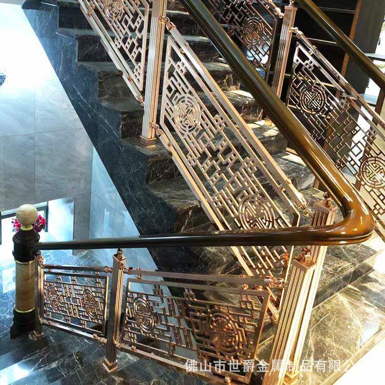 新中JUE式别墅艺楼梯铝护栏扶房中式玫瑰手金自建豪华楼梯铝扶手