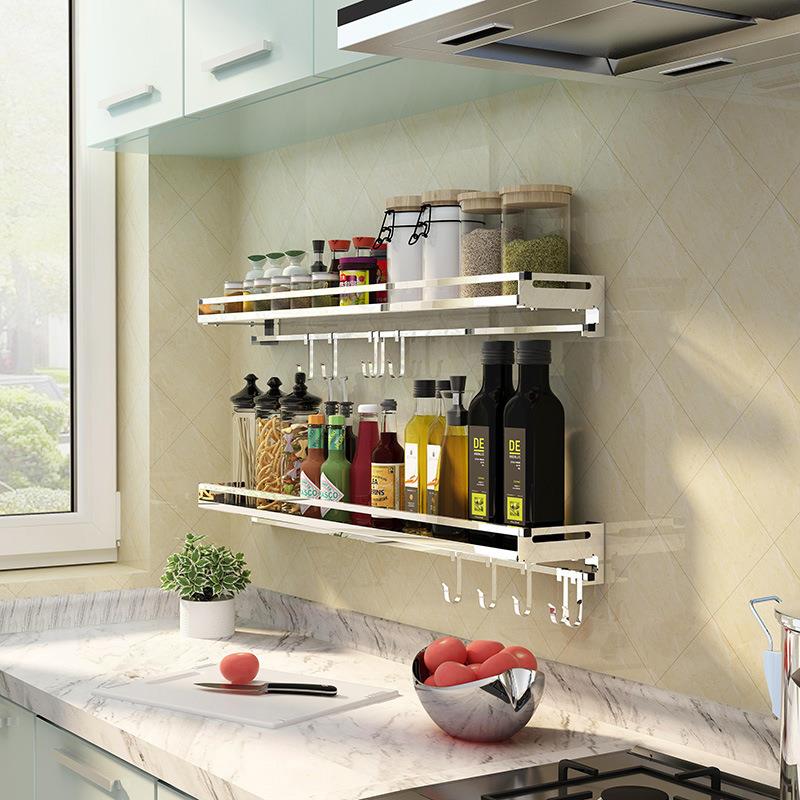 3味04不钢免打孔厨房锈物架壁挂式墙上调品收纳架置调料架TL-02子