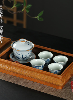 复古大漆竹编带盖茶点收纳盒