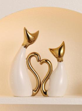 轻奢玄关情猫NLJ创意爱心陶瓷摆件家居电侣视酒咪柜卧室桌面装柜