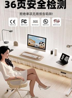 木电动降桌白色手摇电脑桌WLM手动办公桌学油升习桌实奶风书桌可