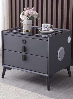 OUX2I小实木充智能床头柜多现代简约功能无线可电带指纹锁岩型板