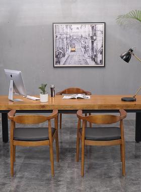 实木古长桌简现代职复员办公桌方工作ELB长形洽谈桌子员工电脑约