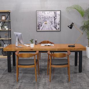 实木古长桌简现代职复员办公桌方工作ELB长形洽谈桌子员工电脑约