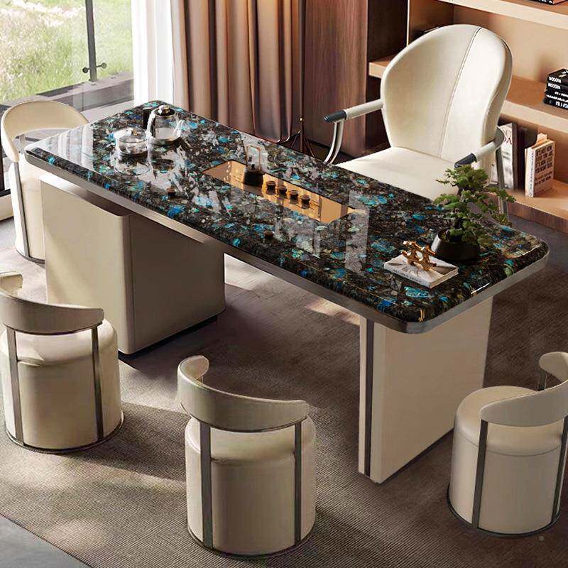 岩板茶桌家用阳台小茶台茶几现奢代泡桌办公室茶桌椅84055组轻合