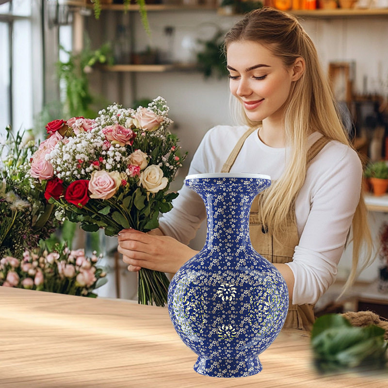 插花陶瓷景德镇瓷器仿古青花瓷花瓶家居客厅装饰工艺品博古架摆件