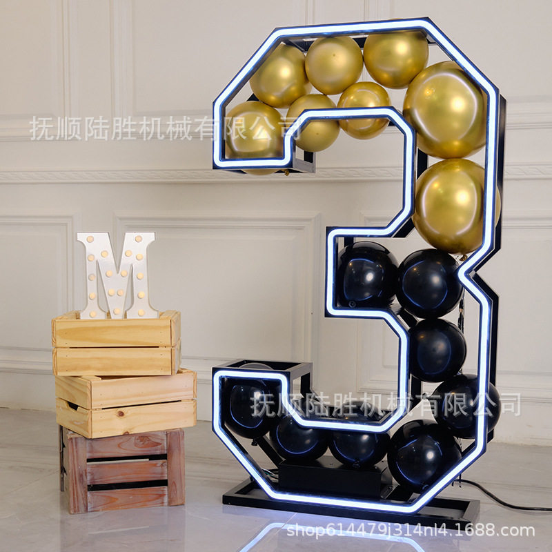 源头厂家热卖跨境气球框架装饰字母数字霓虹灯婚庆派对背景装饰灯