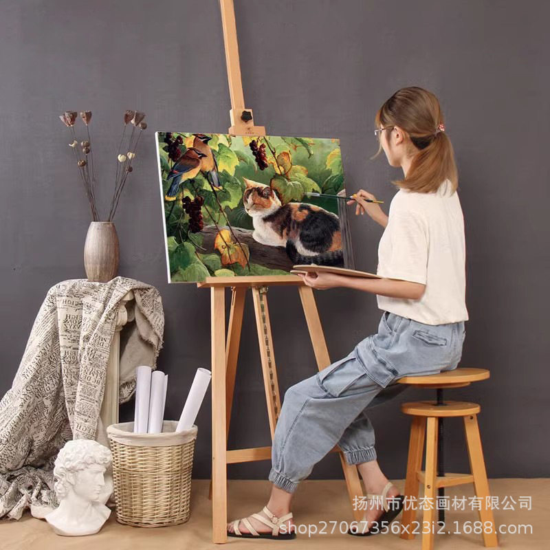 榉木折叠升降落地画架美术生专用工作室实木广告活动电视展示架11