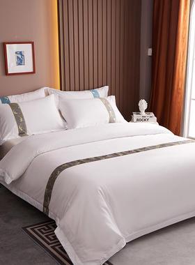 A6L通家纺酒店四件套馆布草纯F768H87M宾棉白色贡缎条定南制民宿