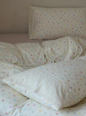 花类全棉针织棉天竺A棉清新碎花蝴蝶结小绑带边款床品四IOY件套柔