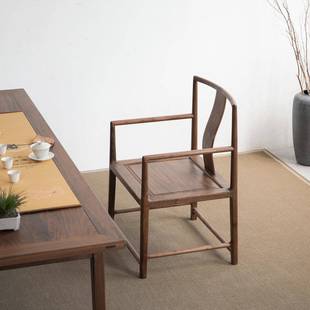 新中公式茶椅子餐茶台实木主人椅UHC椅小圈椅黑胡桃木书桌椅椅家