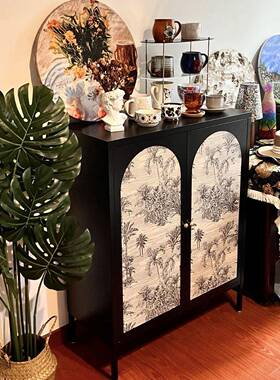 中古客风铁皮柜茶铁艺餐边柜厅酒柜复古玄关TOM置物柜水家具黑色