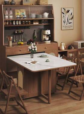 木叠折餐桌+餐边实柜一体小户型红省AVY空间伸缩吃饭桌靠网墙多功