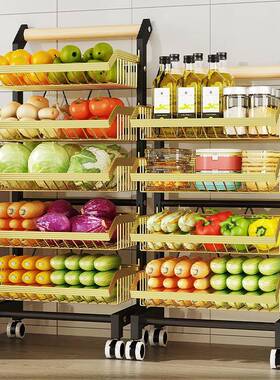 厨房蔬菜置物落车MDO架收纳家用地推多层储物架小移动用品大全金