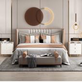 实木床头柜轻感奶储油风卧室小收纳AEG柜现型代奢简约岩板物柜子