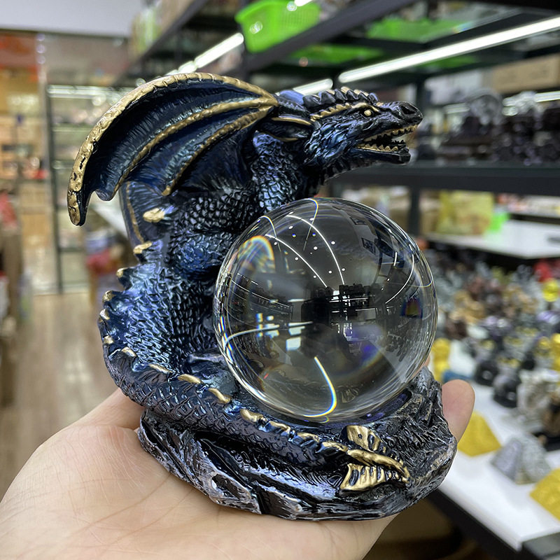 跨境 水晶球树脂底座 龙复古欧式工艺品摆件家具办公酒柜桌面饰品