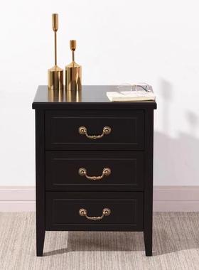 美式轻奢床EUY头储木黑色现代柜简约实卧室抽屉式收纳床边柜存柜