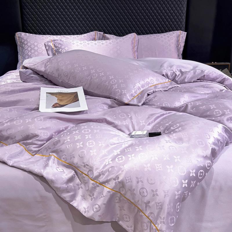 轻提花夏季yamjF2hG冰丝四丝滑裸睡水套洗天丝AB件版床奢单