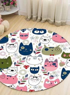 客垫厅餐厅小清新QSX小清印花形圆毯茶几吊蓝电脑椅地宠地物垫
