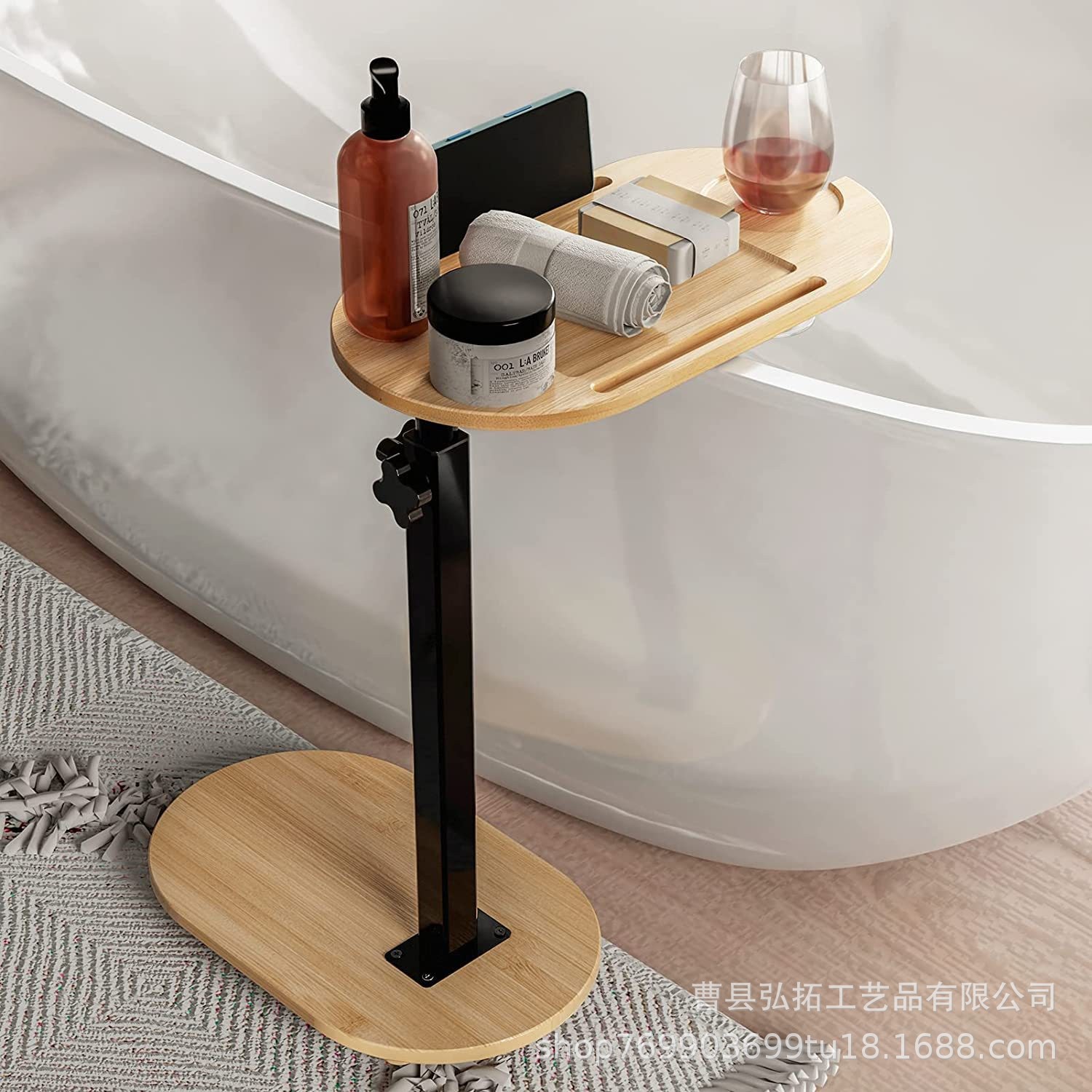 竹制浴缸置物架 家用浴缸边可移动可调节置物架床头电脑办公桌