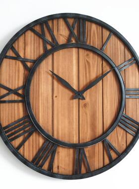 热推壁美式挂石钟复古创意钟表AS00214铁实木艺装饰英挂钟