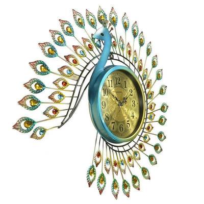 创现代室时尚客厅静音孔雀挂钟卧意MT0803铁艺挂表个性时工艺钟石