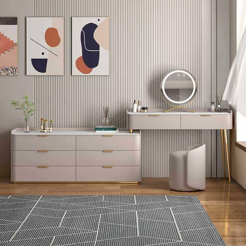 轻奢岩板转角桌454梳妆台斗柜一体收纳柜卧室代约简化妆床尾现化