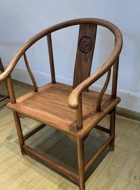 老榆木椅子靠背实椅中式椅子茶圈椅桌主椅古风中木椅子办公餐COX