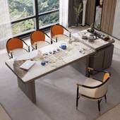 轻约奢茶桌椅组合茶具套装 一体端现代简办公室书桌DDE高泡茶岩板