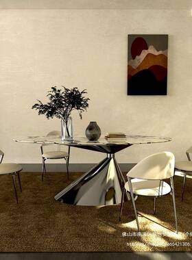 GA20Y25新款意式奢极简岩板天然大理石餐桌别墅椭AEI型石飞碟圆餐