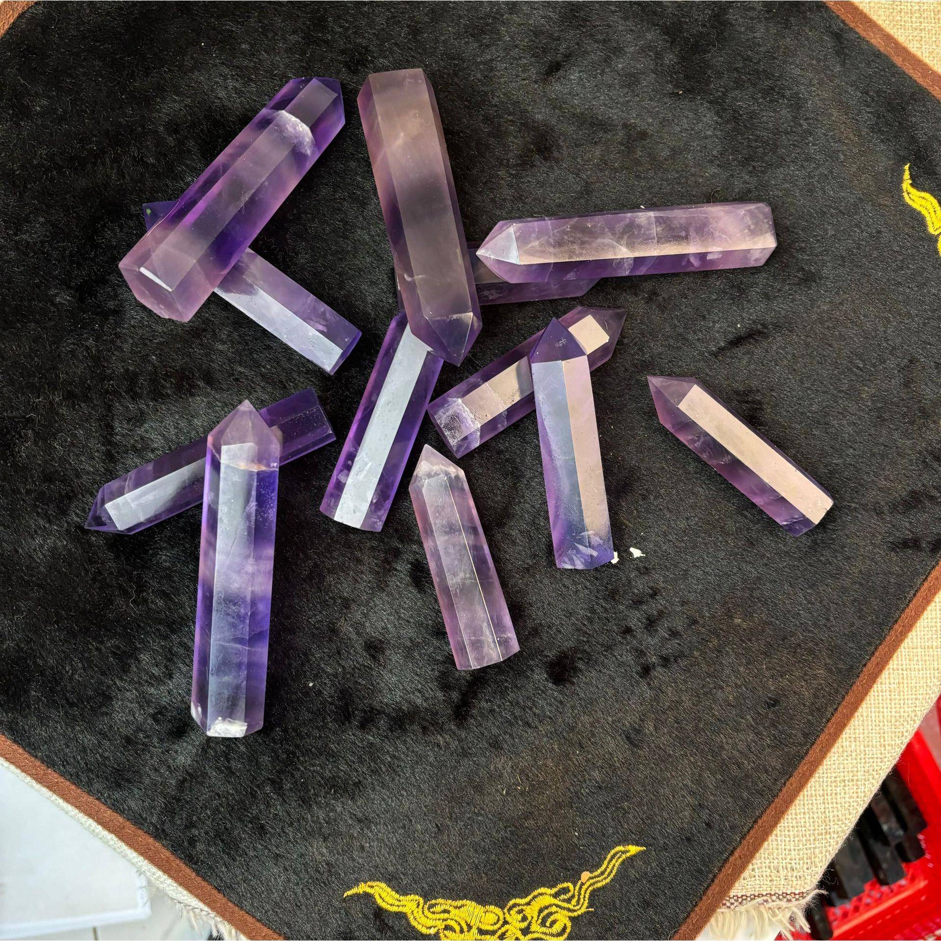 天然紫云母水磁晶黄消柱公斤白紫粉水晶紫水晶柱风水摆件家居