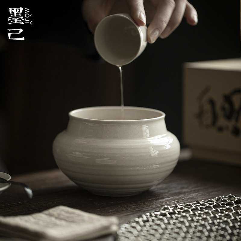 墨己草木灰古泥建水家用陶瓷水盂功夫茶具干泡废水缸陶瓷茶渣蓄水