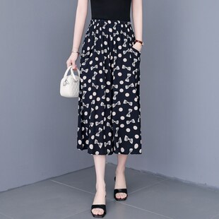 中老年妈妈棉绸七分裤 休闲裤 女大码 高腰显瘦裙裤 子 宽松阔腿裤 夏季