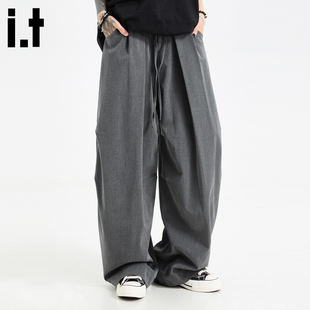 it :5cm/FIVECM褶边西装裤男女2026春秋宽松潮流宽松休闲阔腿长裤