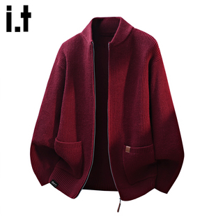 it:fivecm男士开衫毛衣冬季马年本命年2026新款红色针织外套线衫