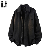 宽松翻领长袖 衬衣外套男 男士 2026春季 5cm FIVECM黑色重磅衬衫