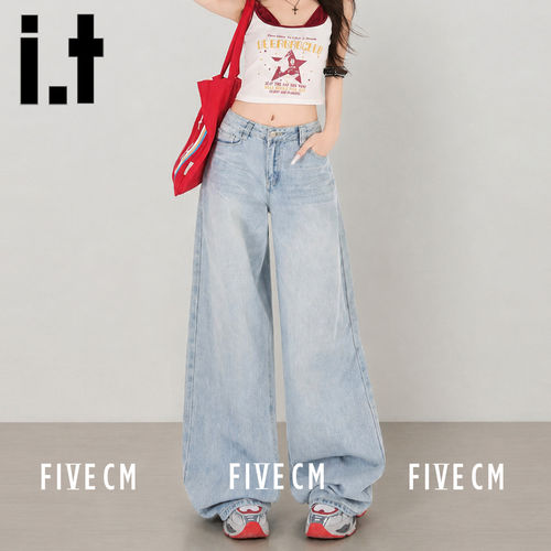 it5cm美式薄款阔腿牛仔裤女