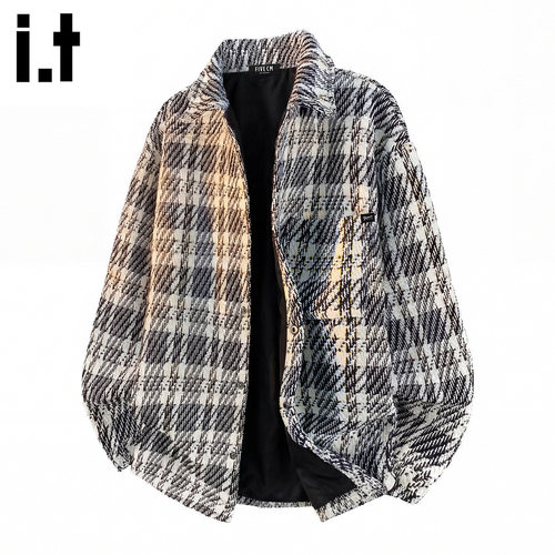 itFIVECM青年条纹格子长袖衬衫男