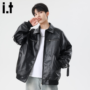 it：fivecm高级感机车皮衣外套男美式 复古高街痞帅情侣PU皮夹克男