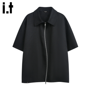 衬衫 高级感情侣装 男士 新款 上衣 夏季 it：fivecm黑色双拉链设计短袖