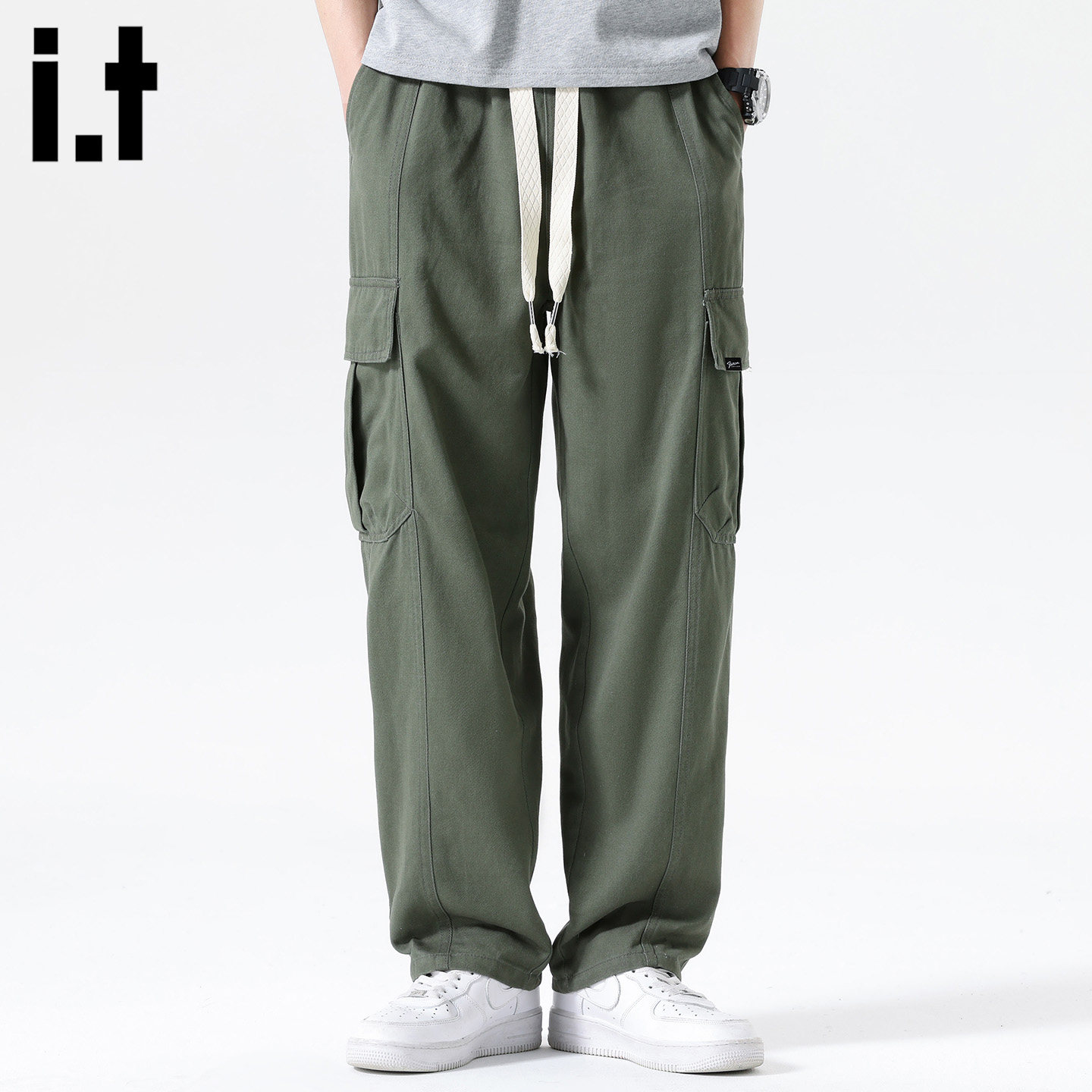 it：fivecm日系潮牌纯色多口袋工装裤男复古宽松直筒阔腿休闲裤男,男装,休闲裤,淘宝优惠券,粉丝福利购,淘宝优惠卷