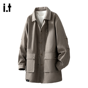 it:fivecm韩系翻领中长款风衣男士春季痞帅风工装外套复古风夹克