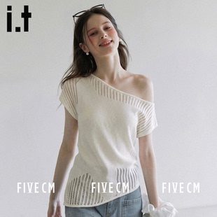 it:5cm韩系温柔风白色短袖T恤女款2026夏季时尚百搭修身纯色上衣