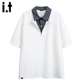 短袖 男款 夏季 it：fivecm假两件POLO衫 半拉链翻领T恤痞帅半袖 上衣