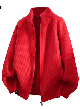 it :5cm/FIVECM过年红色针织开衫长袖毛衣男士2026秋冬季宽松外套